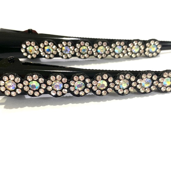 Updo Hair Clips Set Of 2 Shimmering Rhinestone Flowers - Picture 3 of 5